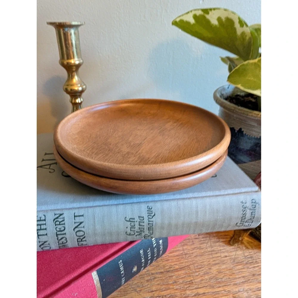 Vintage MCM Beaumonts Oregon Myrtlewood Plates Set of 2 Wood Saucers 6 Inch‎